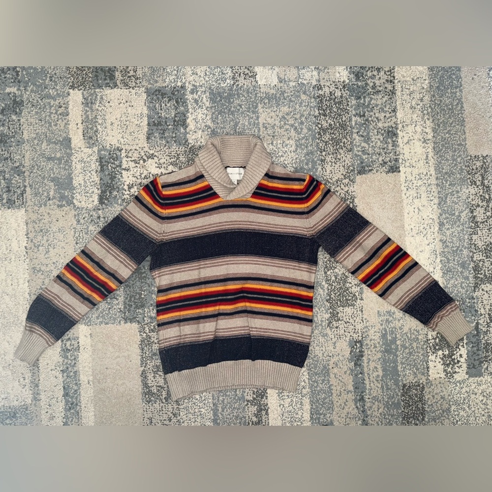 Sun + Stone Men's Turtleneck Sweater in Multicolor Stripes